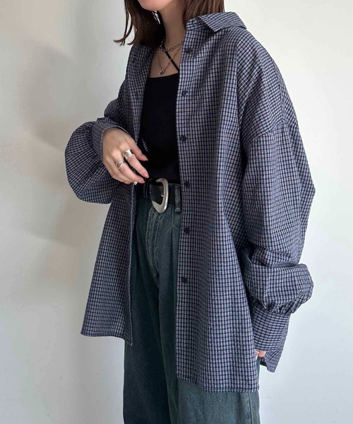 apres jour mignon(アプレジュールミニョン)の「袖ボリュームチェックシャツ【ZOZOTOWN限定アイテム】(シャツ/ブラウス・レディース・ネイビー/ホワイト系その他/ブラック系その他/ホワイト系その他2/ブラウン系その他・X-LARGE/フリー)」の5枚目の写真