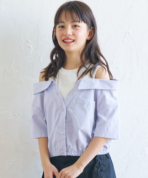 coca（coca）（コカ）の「キッズ　タンクドッキングオープンショルダーシャツ（シャツ/ブラウス・キッズ・ラベンダー/ホワイト・150/120/130/140）」の2枚目の写真