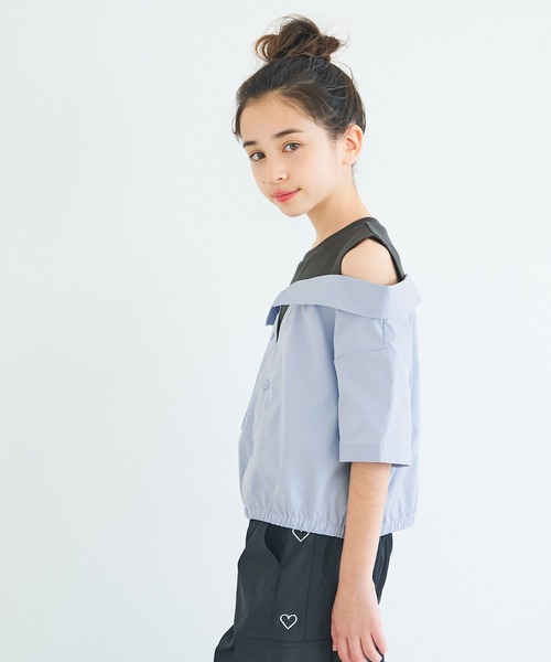 coca（coca）（コカ）の「キッズ　タンクドッキングオープンショルダーシャツ（シャツ/ブラウス・キッズ・ラベンダー/ホワイト・150/120/130/140）」の4枚目の写真
