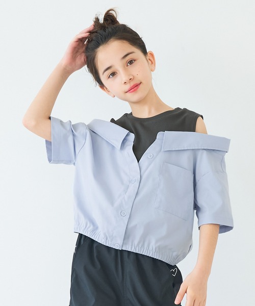 coca（coca）（コカ）の「キッズ　タンクドッキングオープンショルダーシャツ（シャツ/ブラウス・キッズ・ラベンダー/ホワイト・150/120/130/140）」の6枚目の写真