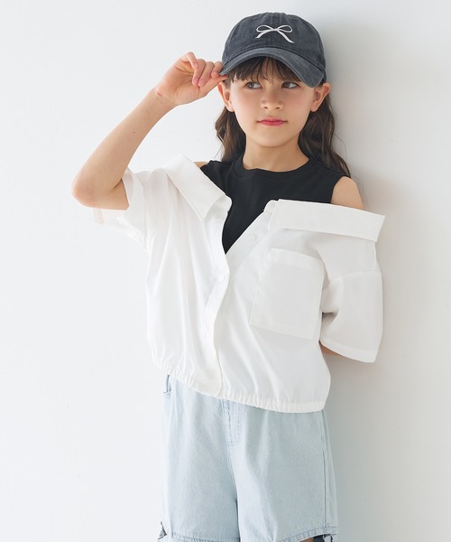coca（coca）（コカ）の「キッズ　タンクドッキングオープンショルダーシャツ（シャツ/ブラウス・キッズ・ラベンダー/ホワイト・150/120/130/140）」の20枚目の写真
