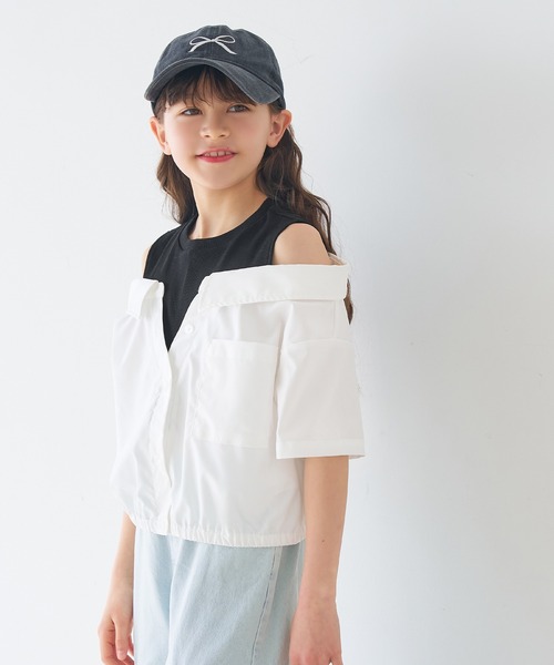 coca（coca）（コカ）の「キッズ　タンクドッキングオープンショルダーシャツ（シャツ/ブラウス・キッズ・ラベンダー/ホワイト・150/120/130/140）」の19枚目の写真