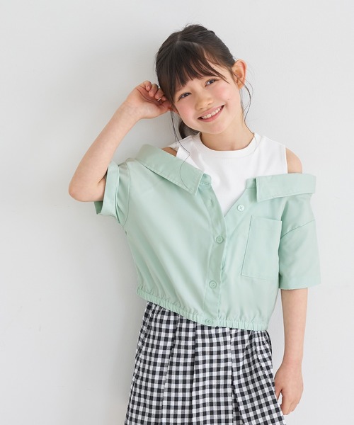 coca（coca）（コカ）の「キッズ　タンクドッキングオープンショルダーシャツ（シャツ/ブラウス・キッズ・ラベンダー/ホワイト・150/120/130/140）」の16枚目の写真