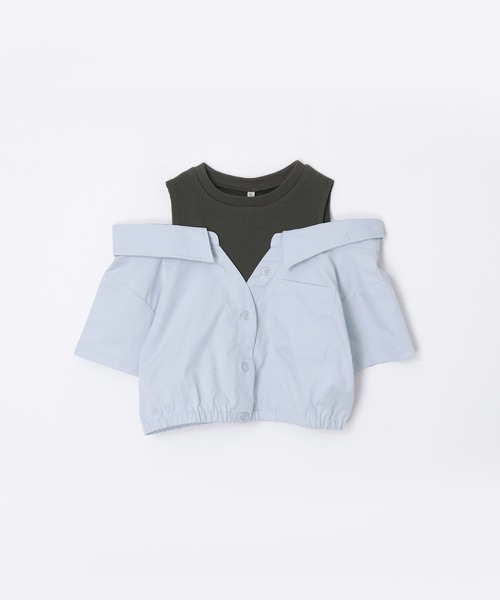 coca（coca）（コカ）の「キッズ　タンクドッキングオープンショルダーシャツ（シャツ/ブラウス・キッズ・ラベンダー/ホワイト・150/120/130/140）」の8枚目の写真