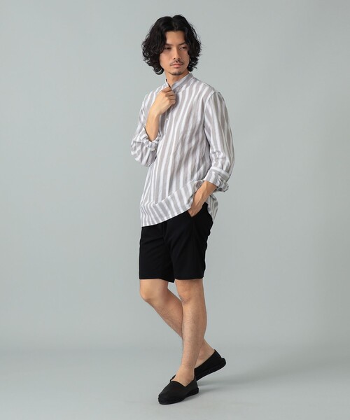 GUY ROVER（ギローバー）の「【別注】GUY ROVER / コットンリネン ストライプ バンドカラー プルオーバーシャツ（シャツ/ブラウス・メンズ・ライトブラウン・42(XL)/37(XS)/41(L)/38(S)/39(M)）」の8枚目の写真