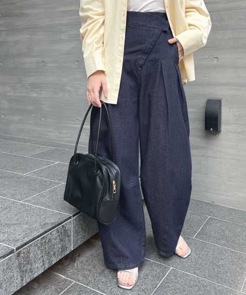 Futier land（フューティアランド）の「デニムアシメタックパンツ（デニムパンツ・レディース・グレー/ライトブルー/インディゴブルー・FREE）」の3枚目の写真