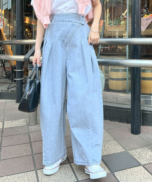 Futier land（フューティアランド）の「デニムアシメタックパンツ（デニムパンツ・レディース・グレー/ライトブルー/インディゴブルー・FREE）」の2枚目の写真