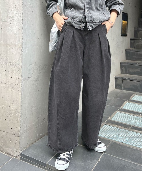 Futier land（フューティアランド）の「デニムアシメタックパンツ（デニムパンツ・レディース・グレー/ライトブルー/インディゴブルー・FREE）」の6枚目の写真