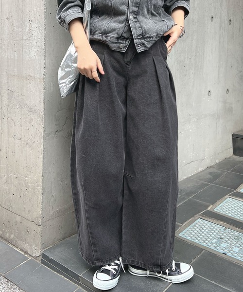 Futier land（フューティアランド）の「デニムアシメタックパンツ（デニムパンツ・レディース・グレー/ライトブルー/インディゴブルー・FREE）」の7枚目の写真