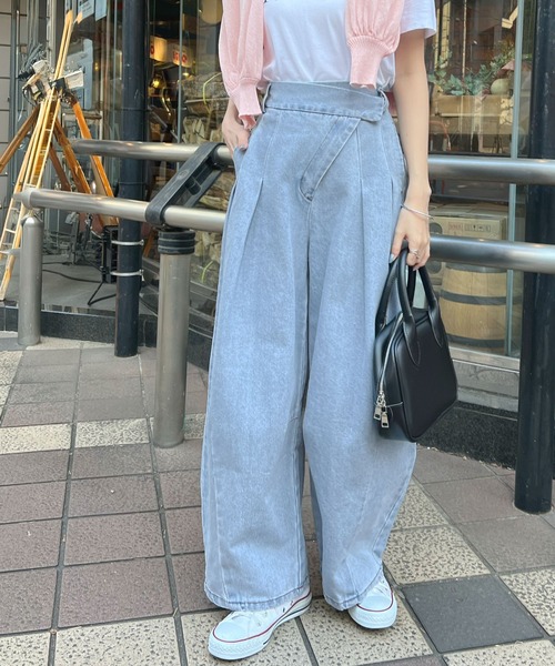 Futier land（フューティアランド）の「デニムアシメタックパンツ（デニムパンツ・レディース・グレー/ライトブルー/インディゴブルー・FREE）」の9枚目の写真