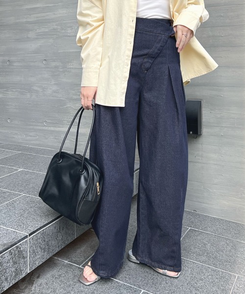 Futier land（フューティアランド）の「デニムアシメタックパンツ（デニムパンツ・レディース・グレー/ライトブルー/インディゴブルー・FREE）」の14枚目の写真