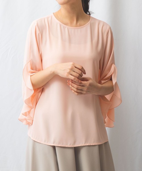 NARACAMICIE（ナラカミーチェ）の「【NARACAMICIE】ジョーゼットフリル七分袖ブラウス（シャツ/ブラウス・レディース・グリーン/ピンク/イエロー/ホワイト・L/XL/M/S）」の17枚目の写真