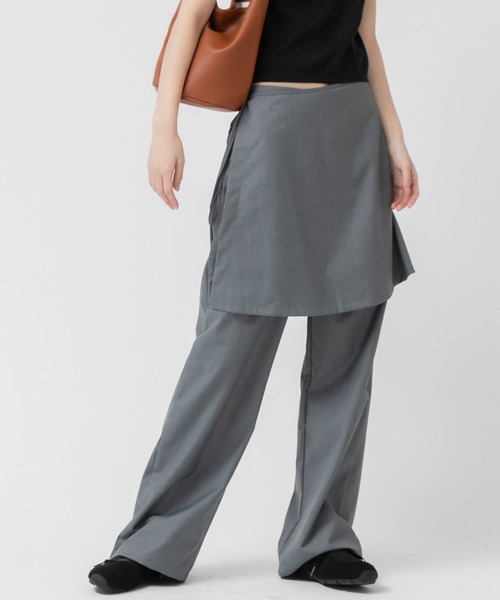 【Massimo dutti】スカートレイヤード風シルク混フルイドパンツ セール】ラップスカート2WAYレイヤードパンツ/ 春服 夏服 秋服