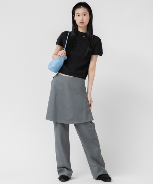 HEILIS(ヘイリス)の「ラップスカート2WAYレイヤードパンツ/ 春服 夏服 秋服 レイヤード 韓国 ブラック グレー ノームコア シティーガール(その他パンツ・レディース・グレー/ブラック・FREE)」の7枚目の写真