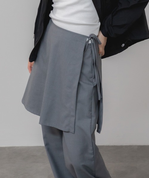＜LOWCLASSIC＞レイヤード ラップスカートパンツ グレー Mサイズ ジェーバイブルー J by blue レイヤードラップスカートパンツ