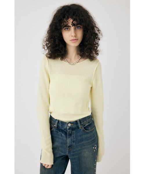 MOUSSY(マウジー)の「LOOSE KNIT ロングスリーブTシャツ(ニット/セーター・レディース・アイボリー/ライトイエロー/ダークネイビー・FREE)」の3枚目の写真