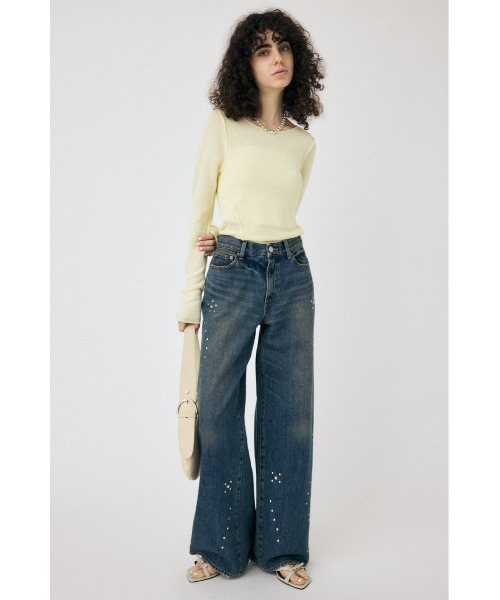 MOUSSY(マウジー)の「LOOSE KNIT ロングスリーブTシャツ(ニット/セーター・レディース・アイボリー/ライトイエロー/ダークネイビー・FREE)」の7枚目の写真
