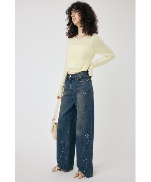 MOUSSY(マウジー)の「LOOSE KNIT ロングスリーブTシャツ(ニット/セーター・レディース・アイボリー/ライトイエロー/ダークネイビー・FREE)」の8枚目の写真
