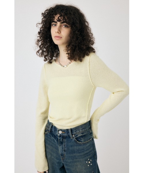 MOUSSY(マウジー)の「LOOSE KNIT ロングスリーブTシャツ(ニット/セーター・レディース・アイボリー/ライトイエロー/ダークネイビー・FREE)」の10枚目の写真