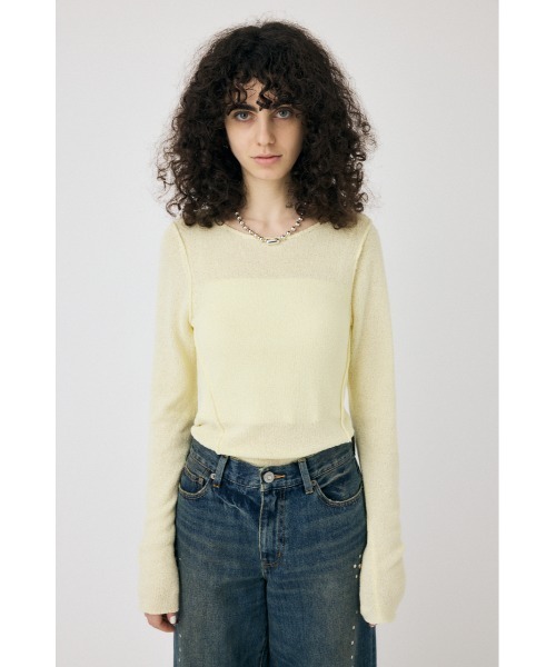MOUSSY(マウジー)の「LOOSE KNIT ロングスリーブTシャツ(ニット/セーター・レディース・アイボリー/ライトイエロー/ダークネイビー・FREE)」の11枚目の写真