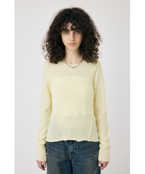 MOUSSY(マウジー)の「LOOSE KNIT ロングスリーブTシャツ(ニット/セーター・レディース・アイボリー/ライトイエロー/ダークネイビー・FREE)」の12枚目の写真