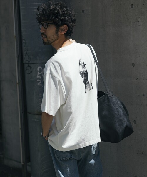Firsthand(ファーストハンド)の「Firsthand/ファーストハンド 7.3オンス ダメージ加工 バックプリント ショートスリーブTシャツ / ワンポイント刺繍 / オーバーサイズ クルーネック 半袖Tシャツ(Tシャツ/カットソー・メンズ・グレー/ホワイト/ブラック・L/M)」の5枚目の写真