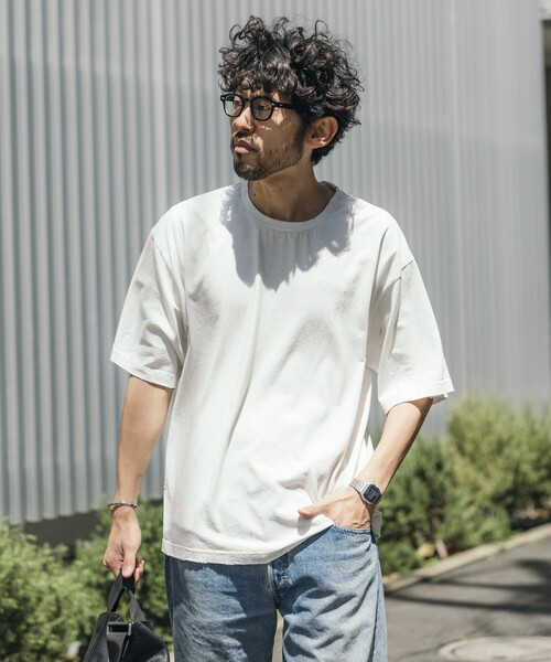 Firsthand(ファーストハンド)の「Firsthand/ファーストハンド 7.3オンス ダメージ加工 バックプリント ショートスリーブTシャツ / ワンポイント刺繍 / オーバーサイズ クルーネック 半袖Tシャツ(Tシャツ/カットソー・メンズ・グレー/ホワイト/ブラック・L/M)」の8枚目の写真