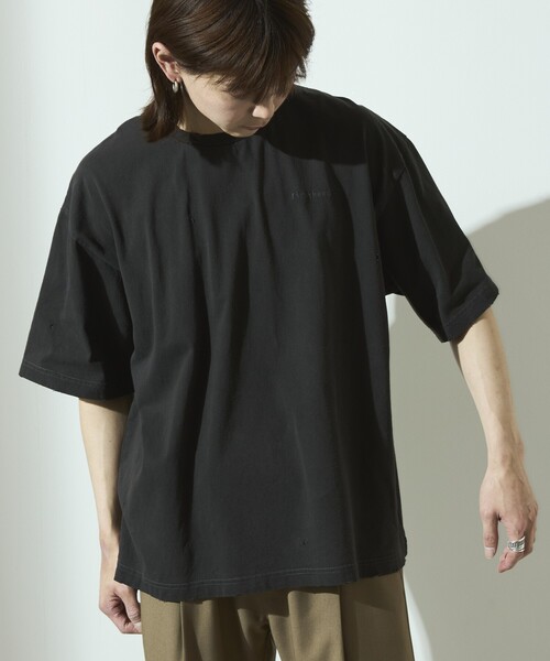 Firsthand(ファーストハンド)の「Firsthand/ファーストハンド 7.3オンス ダメージ加工 バックプリント ショートスリーブTシャツ / ワンポイント刺繍 / オーバーサイズ クルーネック 半袖Tシャツ(Tシャツ/カットソー・メンズ・グレー/ホワイト/ブラック・L/M)」の21枚目の写真