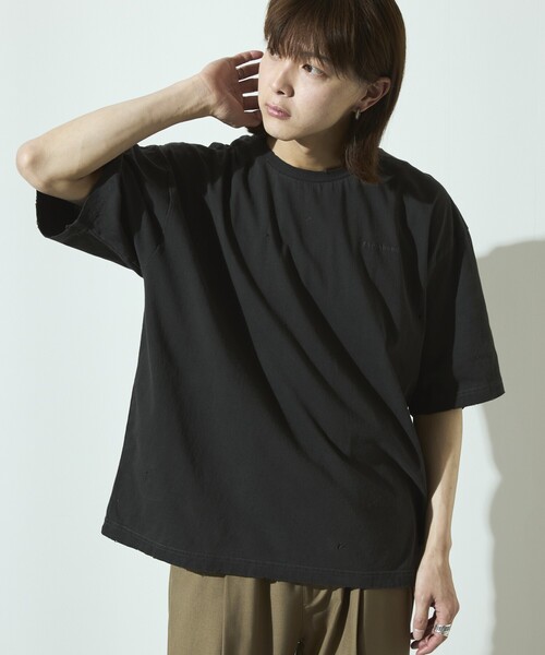 Firsthand(ファーストハンド)の「Firsthand/ファーストハンド 7.3オンス ダメージ加工 バックプリント ショートスリーブTシャツ / ワンポイント刺繍 / オーバーサイズ クルーネック 半袖Tシャツ(Tシャツ/カットソー・メンズ・グレー/ホワイト/ブラック・L/M)」の22枚目の写真