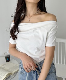 ドレープネックオフショルダー半袖トップス