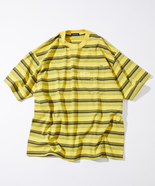 NAUTICA(ノーティカ)の「NAUTICA/ノーティカ Garment Pigment Dyed Hidden Logo Multi Border S/S Tee/ピグメントダイ ヒドゥンロゴ マルチボーダー 半袖(Tシャツ/カットソー・メンズ・ブラック/ピンク/グリーン/ベージュ/イエロー・MEDIUM/LARGE/X-LARGE)」の4枚目の写真