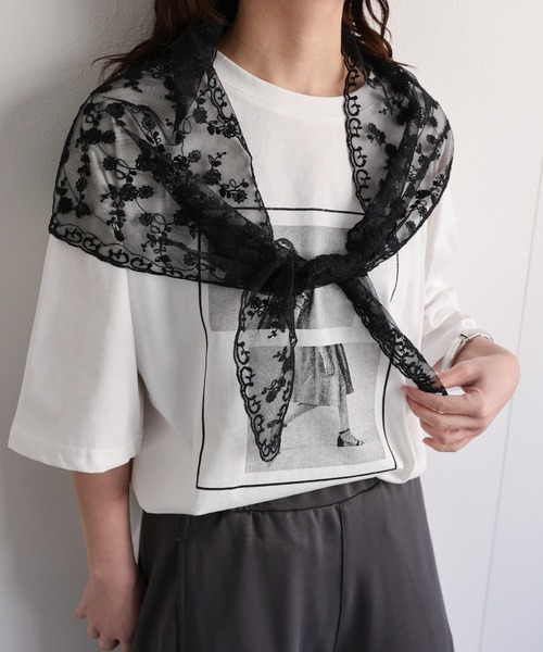 vintage shadeのスカーフ(レース付き) 三角スカーフ レース スカーフ[品番：KH000015004]｜VIVID LADY