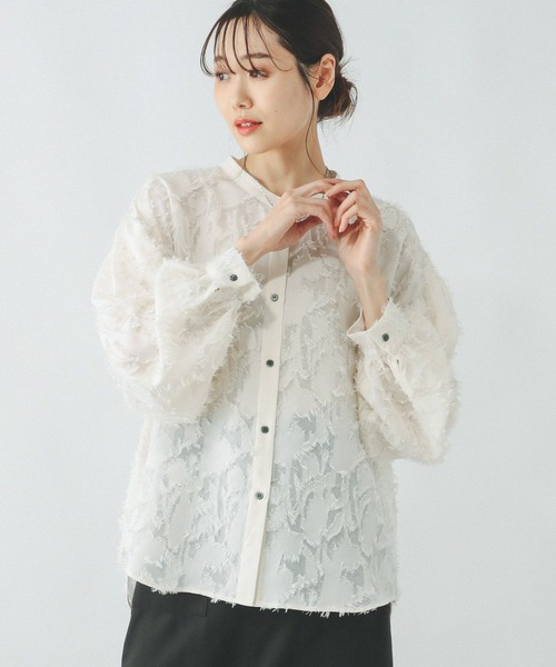 ohga ジャガードブラウス 長袖 ジャガードブラウス 長袖 レディース トップス エンボス加工