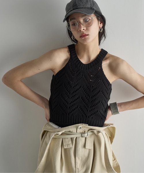 セール】針抜きジャガードアメスリニットトップス（タンクトップ
