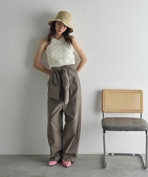 THE YOn（ザヨン）の「針抜きジャガードアメスリニットトップス（タンクトップ・レディース・ライトグリーン/オフホワイト/ブラック・FREE）」の6枚目の写真