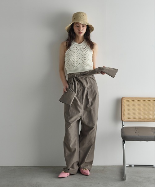 THE YOn（ザヨン）の「針抜きジャガードアメスリニットトップス（タンクトップ・レディース・ライトグリーン/オフホワイト/ブラック・FREE）」の7枚目の写真