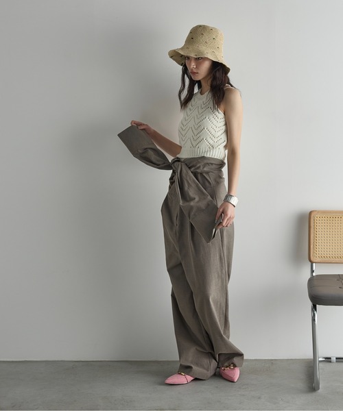 THE YOn（ザヨン）の「針抜きジャガードアメスリニットトップス（タンクトップ・レディース・ライトグリーン/オフホワイト/ブラック・FREE）」の8枚目の写真