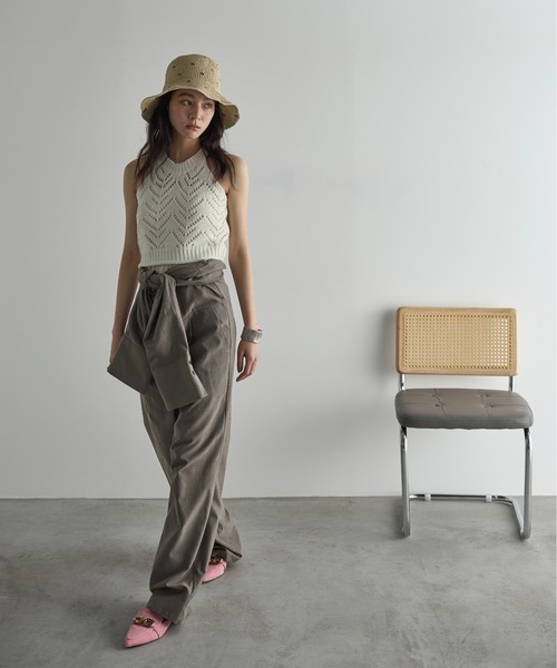 THE YOn（ザヨン）の「針抜きジャガードアメスリニットトップス（タンクトップ・レディース・ライトグリーン/オフホワイト/ブラック・FREE）」の9枚目の写真