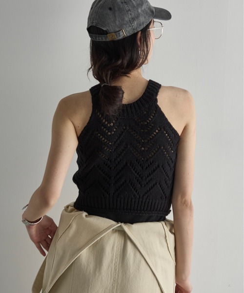 THE YOn（ザヨン）の「針抜きジャガードアメスリニットトップス（タンクトップ・レディース・ライトグリーン/オフホワイト/ブラック・FREE）」の19枚目の写真