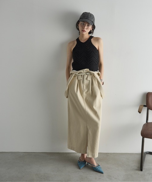 THE YOn（ザヨン）の「針抜きジャガードアメスリニットトップス（タンクトップ・レディース・ライトグリーン/オフホワイト/ブラック・FREE）」の20枚目の写真