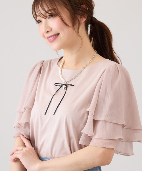 Rose Tiara(ローズティアラ)の「フレアスリーブカットソー(Tシャツ/カットソー・レディース・ピンク/ブラック/オフホワイト・46/42/38)」の3枚目の写真