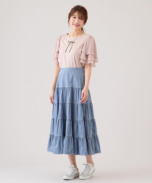 Rose Tiara(ローズティアラ)の「フレアスリーブカットソー(Tシャツ/カットソー・レディース・ピンク/ブラック/オフホワイト・46/42/38)」の14枚目の写真
