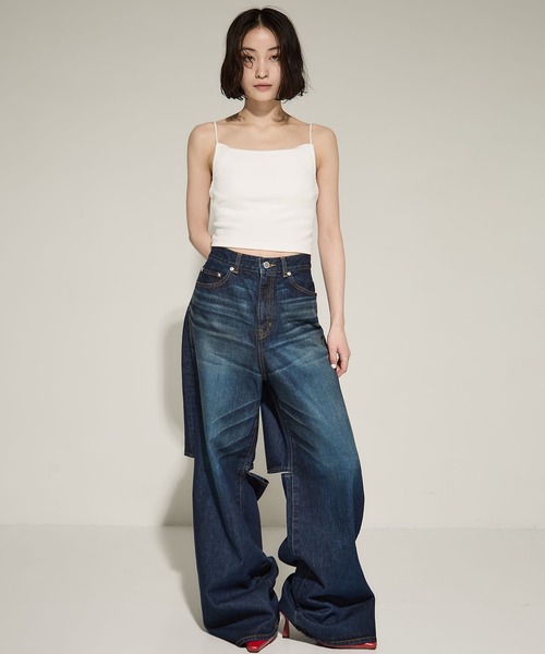 【美品】john lawrence sullivan ワイドデニムパンツ　ブルー JOHN LAWRENCE SULLIVAN(ジョンローレンスサリバン)】ウォッシュ