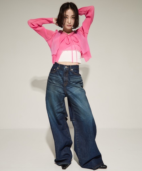JOHN LAWRENCE SULLIVAN(ジョンローレンスサリバン)の「【JOHN LAWRENCE SULLIVAN/ジョンローレンスサリバン】WASHED DENIM CUT OUT WIDE PANTS/カットデニムワイドパンツ(デニムパンツ・レディース・ダークインディゴブルー/ブラック・XS/M/S)」の6枚目の写真