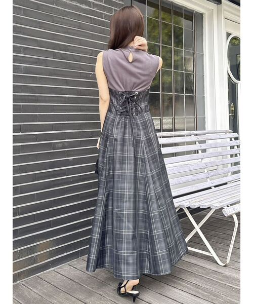 dazzlin（ダズリン）の「チェックノースリーブコルセットワンピース
