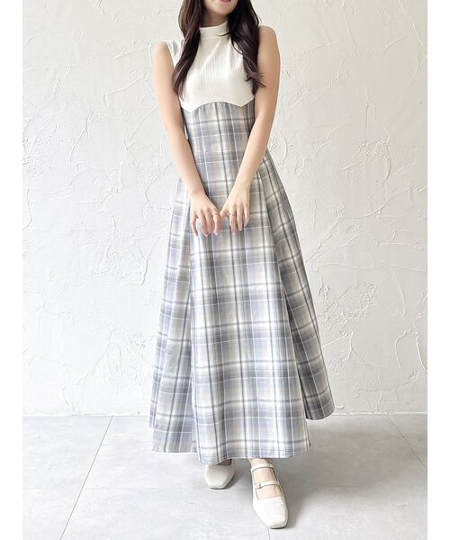 dazzlin（ダズリン）の「チェックノースリーブコルセットワンピース