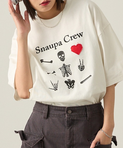 Snap club】ダメージハートパッチワーク グラフィック半袖Tシャツ（T