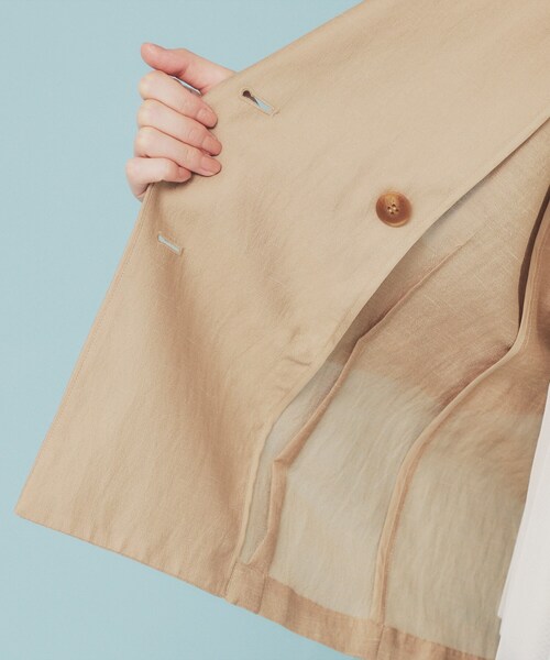 セール】麻調シアーダブルブレストテーラードジャケット【洗濯機洗い可