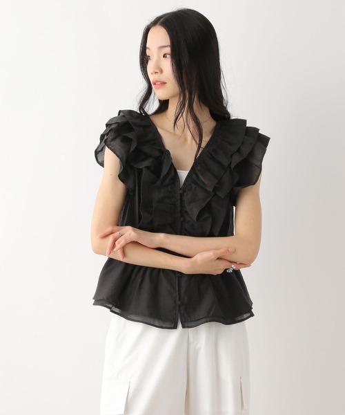 Heather（ヘザー）の「フリルノースリーブブラウス　491036（シャツ/ブラウス・レディース・ブラック/オフホワイト/ブルー・FREE）」の3枚目の写真