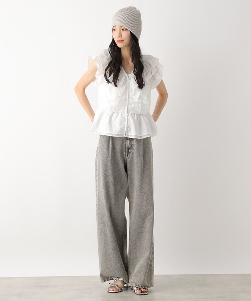 Heather（ヘザー）の「フリルノースリーブブラウス　491036（シャツ/ブラウス・レディース・ブラック/オフホワイト/ブルー・FREE）」の4枚目の写真